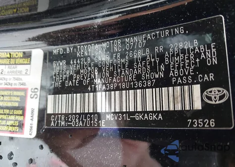 2008 Toyota Camry Solara Sle z USA, uszkodzony, nr VIN 4T1FA38P18U136387